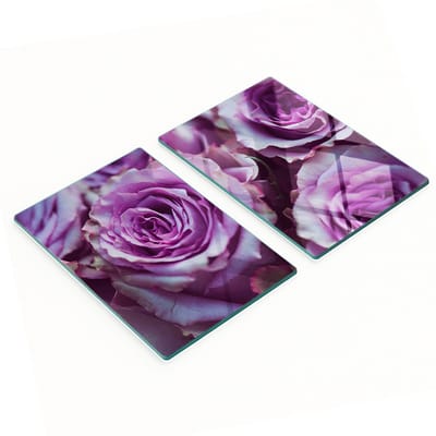 Decoratieve glazen snij- en serveerplanken met paarse rozen, 2x40x52 cm
