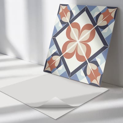 Wallfluent Vinyl Tegels - Symmetrisch Bloemenpatroon Zelfklevende PVC Tegels - 30 cm x 30 cm - Bruin Vinyl Tegels - Set van 9 - Vierkant PVC Tegels - Patroon Plaktegels - Vinyl Vloer Tegels - Plaktegels Keuken en Badkamer