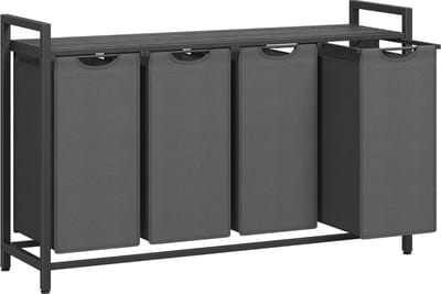 ACAZA Wasmand - Wassorteerder - 4 Vakken - 160 L - 116 x 72 x 33 cm - Zwart en Grijs