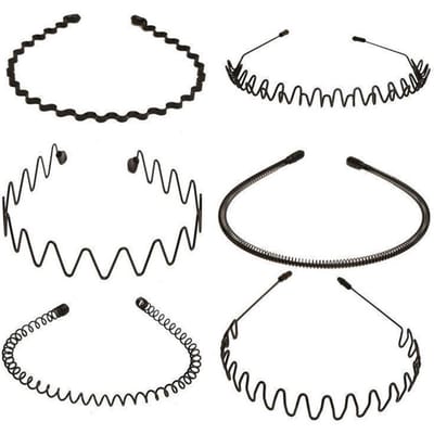 6 Stuks Zwarte Mannen Haar Hoepel Decoratief Antislip Eenvoudig Lichtgewicht 6 Stijlen Metalen Mannen Haarband gray