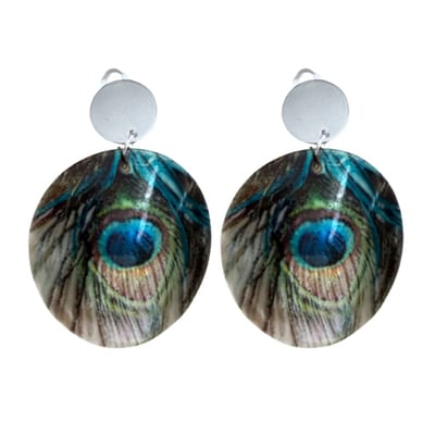 Clip oorbellen- Pauw -schelp- groen- blauw-geen gaatje- Charme Bijoux