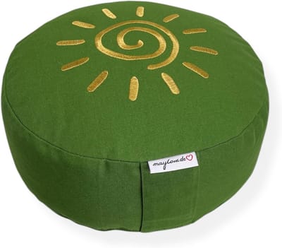 Meditatiekussen met hart borduursel - bio spelt gevuld - afneembare katoenen kussensloop - 2 zithoogtes - Ø33 cm