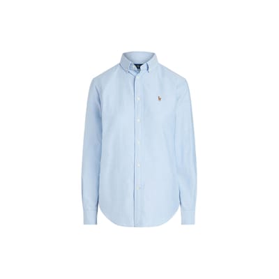 Polo Ralph Lauren Couleur Unie Col Point Simple Boutonnage Manches Longues Chemise Femme chemises Bleu Clair 211747514019 L white