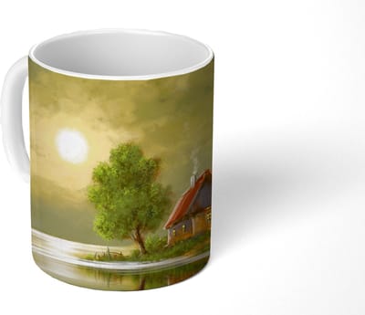 Mok - Koffiemok - Schilderij - Olieverf - Huis - Natuur - Water - Mokken - 350 ML - Beker - Koffiemokken - Theemok
