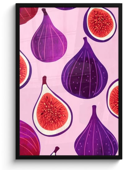 Poster in lijst - Fotolijst 60x90 cm - Posters - Vijgen - Roze - Paars - Posterlijst zwart - Decoratie - Wanddecoratie woonkamer - Muurdecoratie slaapkamer
