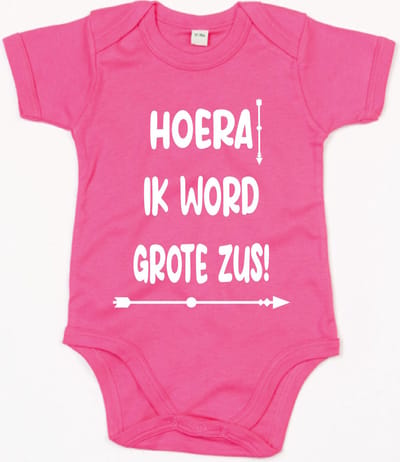 Rompertje Hoera Grote Zus-Fuchsia-6-12 Maanden
