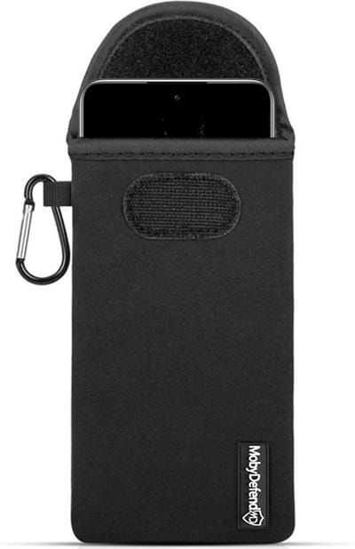 MobyDefend Hoesje - Geschikt voor OnePlus 10T - Neopreen Pouch Met Karabijnhaak - Insteek - Riemlus - Zwart