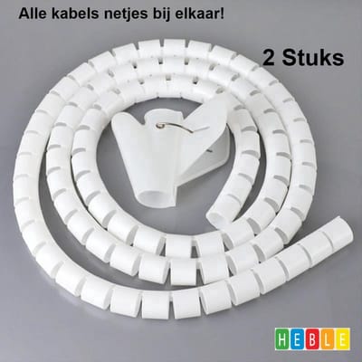 *** 2x Smalle Spiraal Kabelslang - 2 Stuks Spiraalband - Op Maat Te Knippen - Spiraalslang Met Rijgtool - 10mm 2M - Wit- van Heble® ***