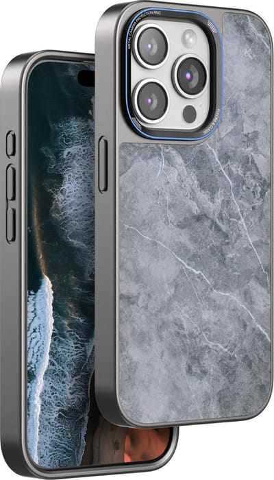Telefoonhoesje Geschikt voor iPhone 15 Pro Max hoesje Marmeren Hoes Donker Grijs / Luxe Bescherming met Stijlvol Design shockproof backcover