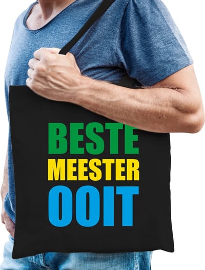 Beste meester ooit cadeau tas met gekleurde letters - zwart - heren - verjaardag - cadeau tas voor een leraar / leerkracht / onderwijzer