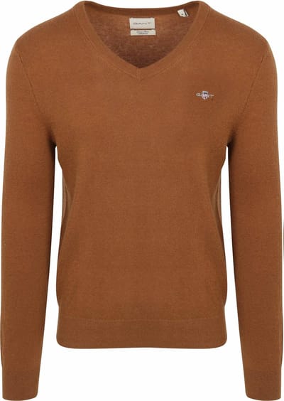 Gant Pullover V-Hals Woolblend Camel - Maat 3XL - Heren - Pullovers