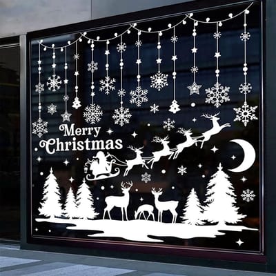 Kerst raamstickerset - Kerst raamstickers - Winter raamdecoraties voor kinderen - Herbruikbare zelfklevende PVC stickers - Voor ramen en glazen deuren Winterdecoraties - Feestelijke kerstdecoraties voor binnen en buiten