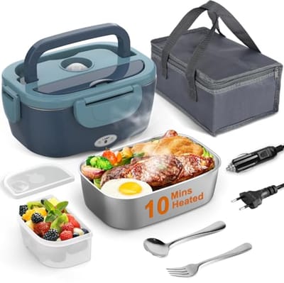 Elektrische Lunchbox 80W - Thermo Broodtrommel met Vork en Lepel, 1,5L, Lekvrij - Voor Auto en Vrachtwagen
