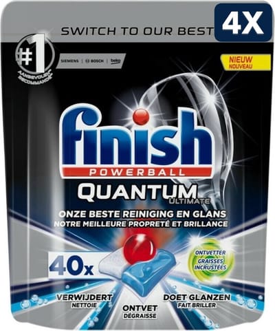 4 x Finish Powerball - Quantum Ultimate - Vaatwastabletten - Ontvetter - 40 stuks per verpakking
