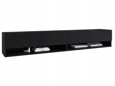 Design TV-Meubel 180 cm – RTV Meubel met Visgraatmotief – Hangend of Staand – 1 Klepdeur – Wit Mat – 180x31x30 cm