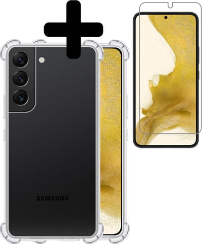 Hoesje - Met Screenprotector - Geschikt voor Samsung Galaxy S22 - Sterk & Shockproof - Siliconen Case - Back Cover - Telefoon Hoes - Shock Proof - Telefoonhoesjes - Transparant