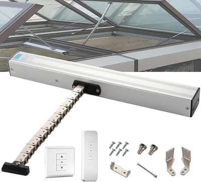 Elektrische raamopener - Automatische opener - Ramen openen - Dubbele ketting - 400 mm slag - Zilver