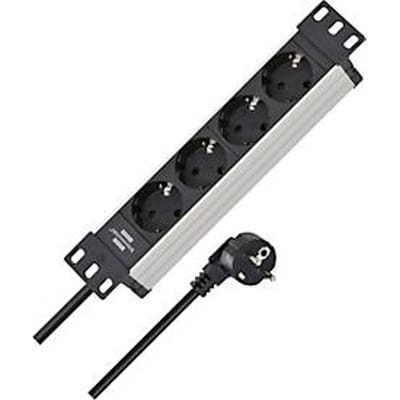 Brennenstuhl Alu-Line 10" contactdoosstrook, 4-voudig, aluminium, 2m kabel, 45° opstelling, verhoogde aanrakingsbeveiliging