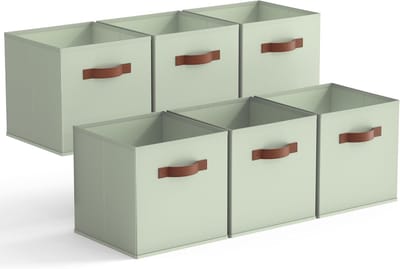 Famanu – Kubus opbergdozen - stoffen opbergkubussen 27x27 cm - opvouwbare opbergkubus met handvat opbergen en organiseren - storage boxes - fabric storage cubes for organising - Saliegroen