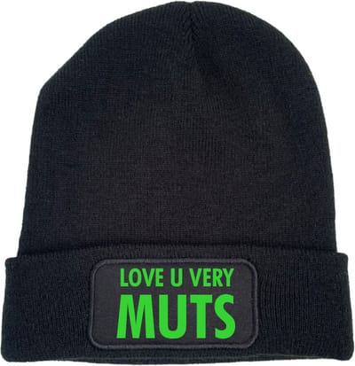 Love u very muts wintermuts zwart | fluor groen - soBAD. | Wintersport | Après ski verkleedkleren | Unisex | Heren en Dames Beanie