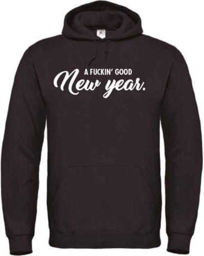Foute kersttrui hoodie zwart XL - A fuckin' good new year - wit - soBAD.| Hoodie unisex | Hoodie man | Hoodie vrouw | Kerst | Oud&nieuw | Nieuwjaar | Glitter