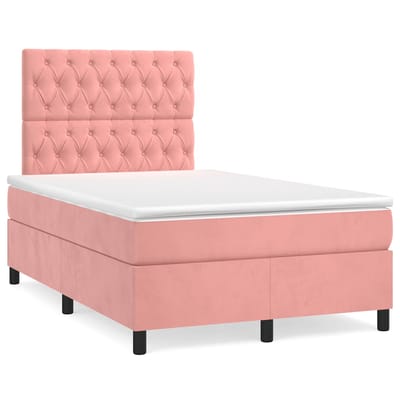vidaXL - Boxspring - met - matras - en - LED - fluweel - roze - 120x190 - cm