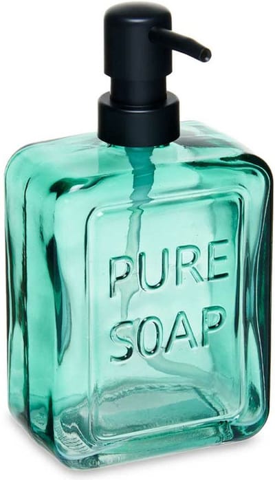 Berilo zeeppompje/dispenser PURE - groen transparant - glas - 18 x 6 x 10 cm - 570 ml - badkamer/toilet/keuken