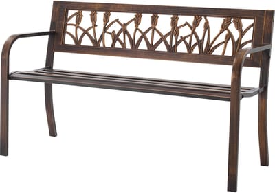 Buitenbank, 127 cm, Duurzaam Frame van Koolstofstaal met Decoratieve Pvc-Rugleuning en Gladde Armleuningen, Weerbestendige Zitgelegenheid voor Terras, Tuin, Park, ERF Of Veranda, Antieke Bronzen Afwerking