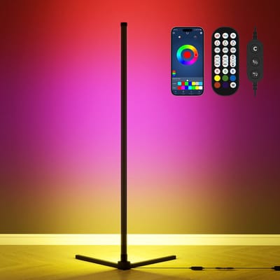 Puluomis Vloerlamp 140 cm - LED Hoeklamp - RGBIC-technologie - Synchroniseert op je muziek - Inclusief afstandbediening - APP besturing