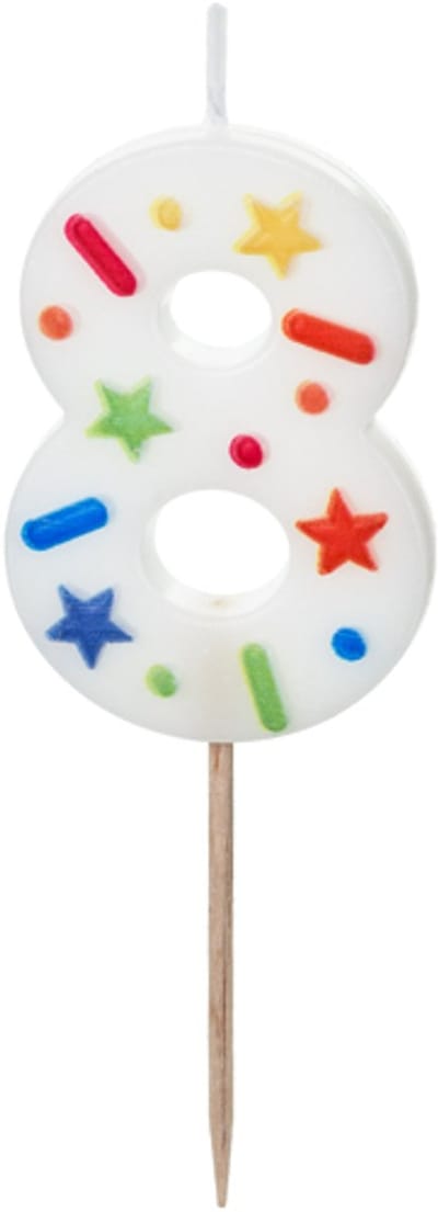 Cijferkaars 8 - Vrolijke confetti print - Taartkaars nummer 8 - Geschikt voor taart, cupcake, etc
