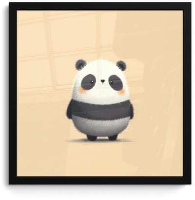Poster in lijst - Fotolijst 40x40 cm - Posters - Panda - Beige - Minimalistisch - Posterlijst zwart - Decoratie - Wanddecoratie woonkamer - Muurdecoratie slaapkamer