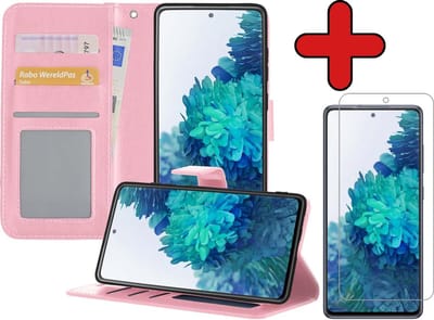 Hoesje - Met Screenprotector - Geschikt voor Samsung Galaxy S20 FE - Luxe Pasjeshouder - Flipcase - Bookcase Portemonee - Flip Case - Kunstleer Book Case - Book Cover - Walletcase - Portemonneehoes - Telefoonhoes - Lichtroze