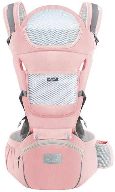 Mila Shop Baby draagzak - Peuter rugzak - Ergonomisch - Met tasje voor luiers etc - Met flessenhouder - Katoen - Roze