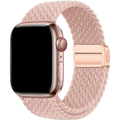 123watches bandje Zyra - nylon - pink sand - 38 · 40 · 41 & 42 mm - Geschikt voor Apple Watch series 1/2/3/4/5/6/7/8/9/10/11/12/SE/SE2/SE3