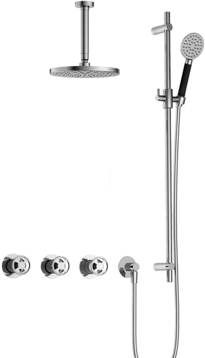 Hotbath Cobber @Work IBSW70 inbouw regendoucheset met ronde handdouche aan glijstang en 20cm ronde hoofddouche aan 15cm plafondarm chroom