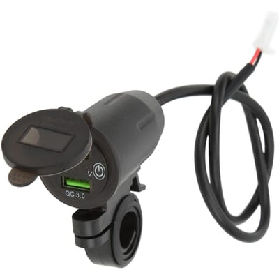 Adaptateur chargeur de voiture USB double QC3.0 charge rapide noir avec affichage de la tension pour moto
