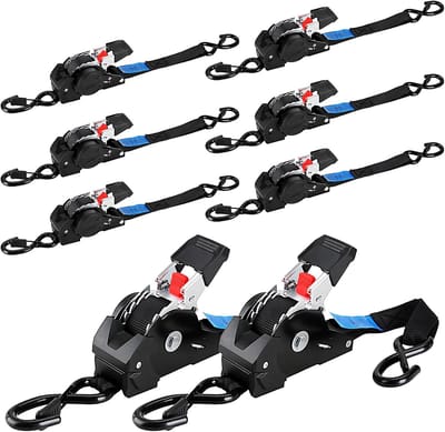 Automatische Spanband - Zelfoprollende Sjorband - Vracht Bevestigen - 748 kg Breukvastheid - 3 m x 25 mm - Zwart