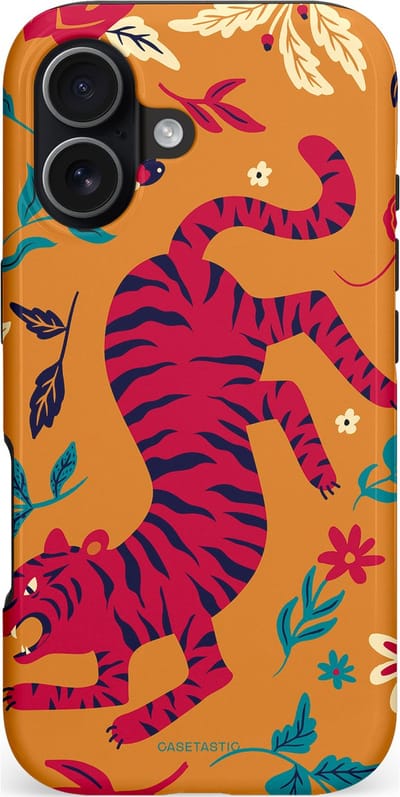 Casetastic hoesje geschikt voor Apple iPhone 17 - MagSafe - Dubbellaagse bescherming - Zonnetijger - Fashion Case - Okergeel Terracotta Bordeaux Donkerblauw