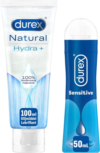 Durex - 2 Glijmiddelen Waterbasis voor comfort - Natural Hydratant 100% Natuurlijk Glijmiddel 100ML - Sensitive Glijmiddel 50ML