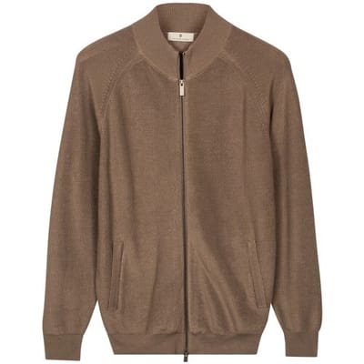 Thomas Maine Vest Egyptian Cotton Full 2-Way Zip Half Cardigan Knit Taupe / male