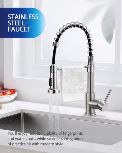 Keukenkraan, Hogedruk Keuken Mengkraan, Keukenkraan met Handdouche, 360° Draaibare, 2 Waterstraalsoorten met Hoge Boog , geborsteld nikkel‌