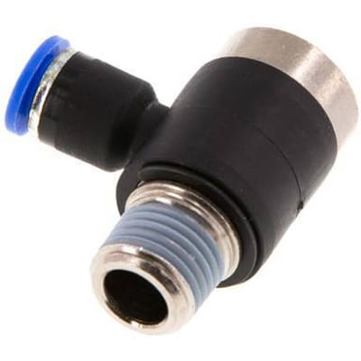 6mm x R1/4'' 90 graden L-vorm Messing/PA 66 Insteekfitting Buitendraad Binnenzeskant Draaibaar NBR [2 Stuks]