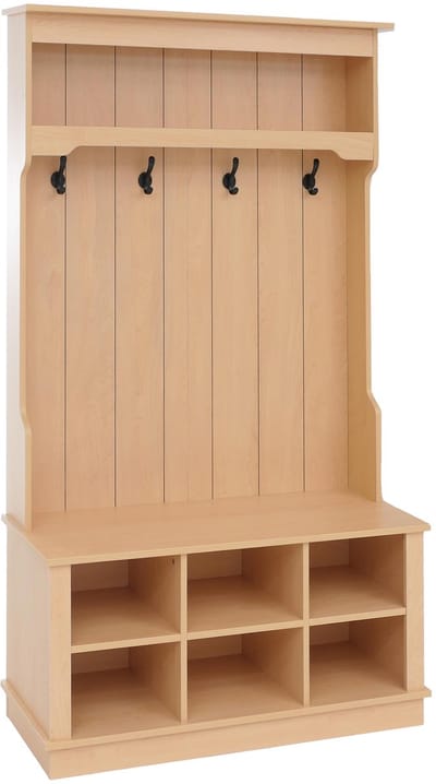 Garderobekast MCW-P26, halgarderobekast, houten garderobekast met zitbank, 4 haken, opbergvak, melamine, 170 x 100 x 39 cm ~ naturel