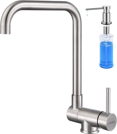 Lonheo max Keuken kraan Chroom - Opvouwbare Keukenkraan met Draaibare Uitloop - Met Zeepdispenser 300ML - 360° Draaibare Raamkraan - Warm en Koud Beschikbaar