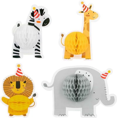 Boland - Set 4 honingraat tafeldecoraties Safari - Dieren - Dieren
