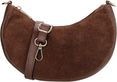 Charm London Mariëlle Schoudertas - Crossbody - Suede en Leer - Ritssluiting - Gouden Details - Verstelbare Band - Dames - Leren Dames Tas - Bruin