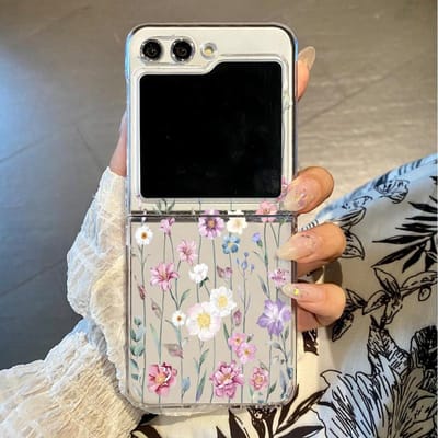 Voor Samsung Galaxy Z Flip 4 5 3 6 5G: Transparant hoesje met bloemenprint, schokbestendig, opvouwbaar, hard PC-telefoonhoesje voor Samsung Z Flip3 Flip5 For Samsung Galaxy Z Flip 3