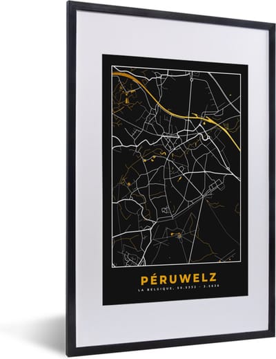 Fotolijst incl. Poster - Plattegrond - Péruwelz - Stadskaart - Kaart - 40x60 cm - Posterlijst