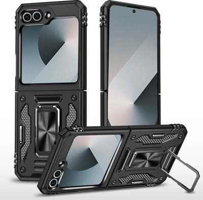 Hoesje Geschikt Voor Samsung Galaxy Z Flip 6 hoesje met Ringhouder - Anti-Shock Hybrid Armor case - Zwart