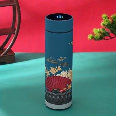 1pc Chinese stijl thermische waterfles, retro slimme temperatuurweergave geïsoleerde beker, roestvrijstalen waterbeker 500ml